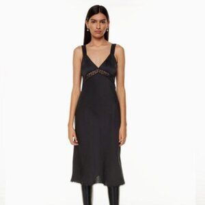 Aritzia Black silk midi dress